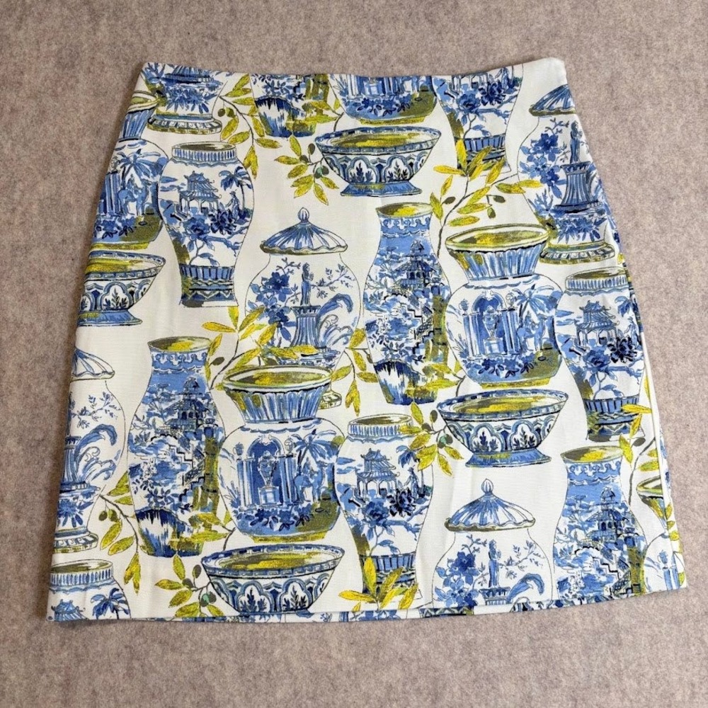 Talbots Blue and Yellow Porcelain Print Mini Skirt